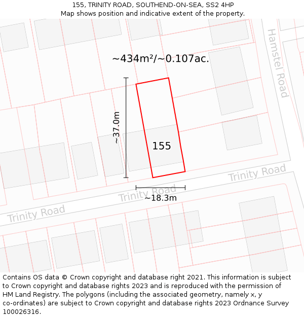 155, TRINITY ROAD, SOUTHEND-ON-SEA, SS2 4HP: Plot and title map