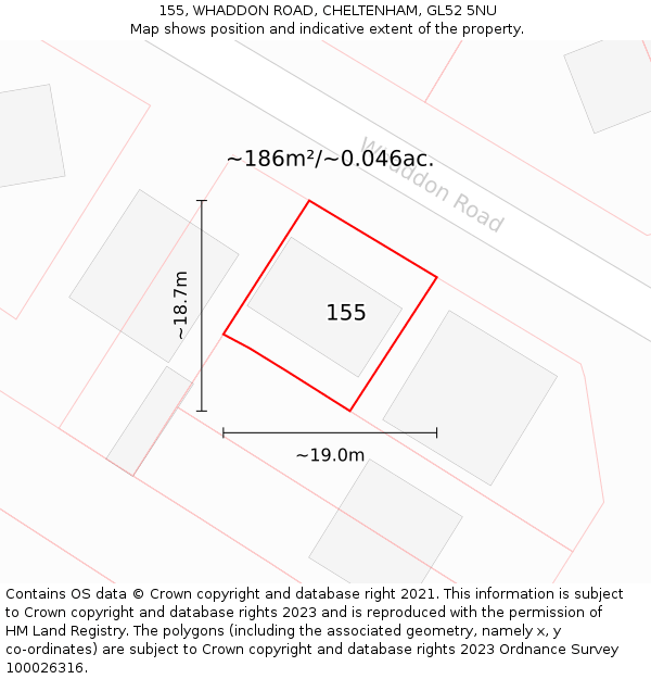 155, WHADDON ROAD, CHELTENHAM, GL52 5NU: Plot and title map