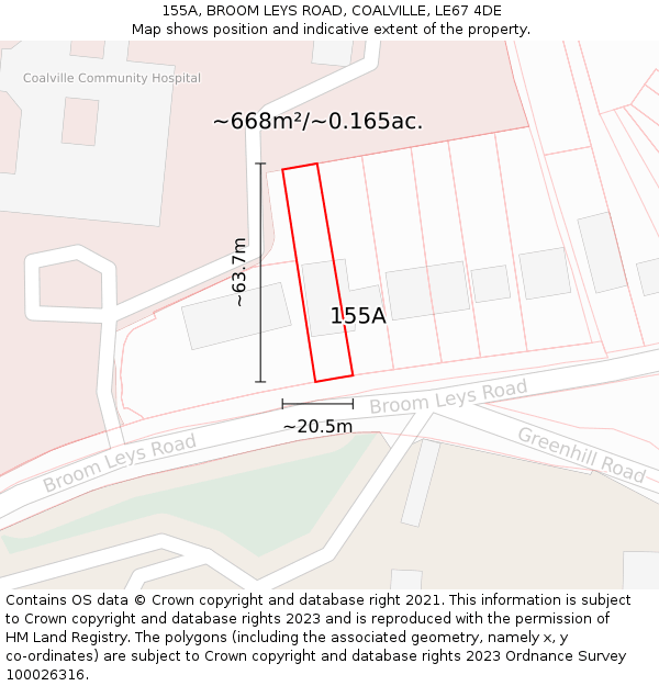 155A, BROOM LEYS ROAD, COALVILLE, LE67 4DE: Plot and title map