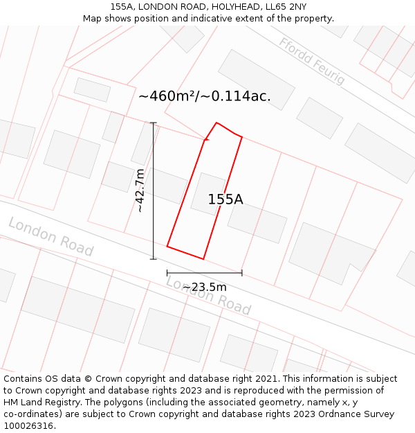 155A, LONDON ROAD, HOLYHEAD, LL65 2NY: Plot and title map