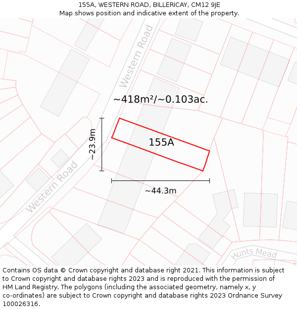 155A, WESTERN ROAD, BILLERICAY, CM12 9JE: Plot and title map