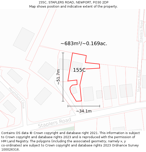 155C, STAPLERS ROAD, NEWPORT, PO30 2DP: Plot and title map