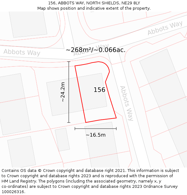 156, ABBOTS WAY, NORTH SHIELDS, NE29 8LY: Plot and title map