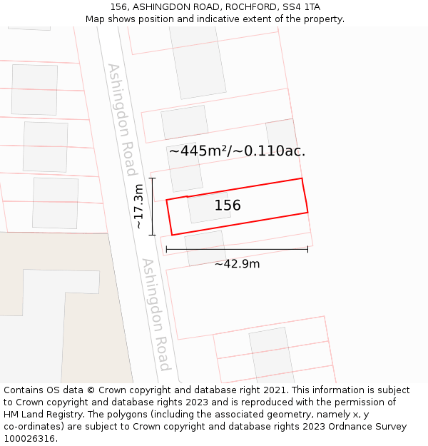 156, ASHINGDON ROAD, ROCHFORD, SS4 1TA: Plot and title map