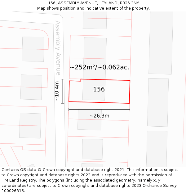 156, ASSEMBLY AVENUE, LEYLAND, PR25 3NY: Plot and title map