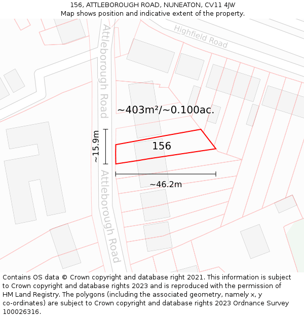 156, ATTLEBOROUGH ROAD, NUNEATON, CV11 4JW: Plot and title map