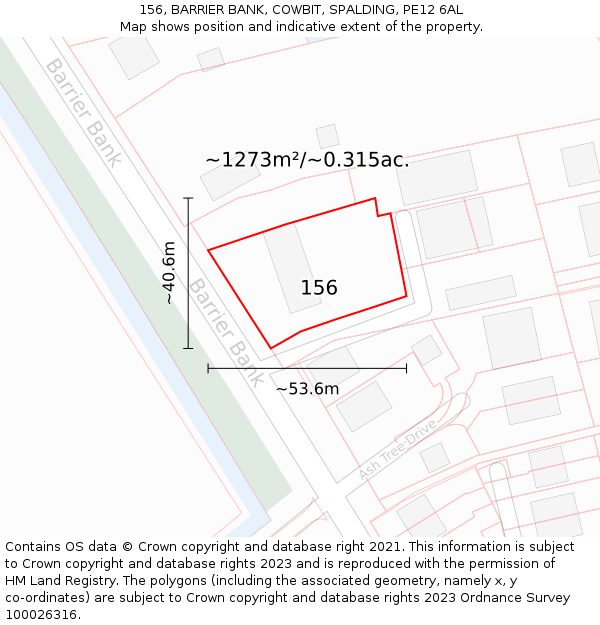 156, BARRIER BANK, COWBIT, SPALDING, PE12 6AL: Plot and title map