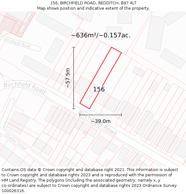 156, BIRCHFIELD ROAD, REDDITCH, B97 4LT: Plot and title map