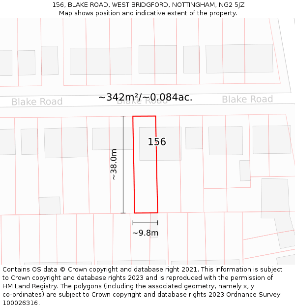 156, BLAKE ROAD, WEST BRIDGFORD, NOTTINGHAM, NG2 5JZ: Plot and title map