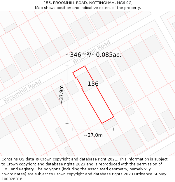 156, BROOMHILL ROAD, NOTTINGHAM, NG6 9GJ: Plot and title map