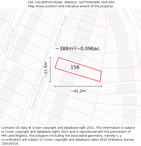 156, CALVERTON ROAD, ARNOLD, NOTTINGHAM, NG5 8FS: Plot and title map