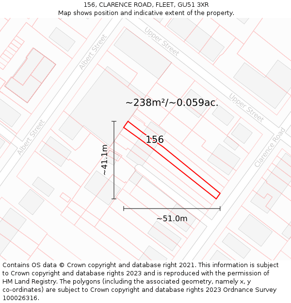 156, CLARENCE ROAD, FLEET, GU51 3XR: Plot and title map