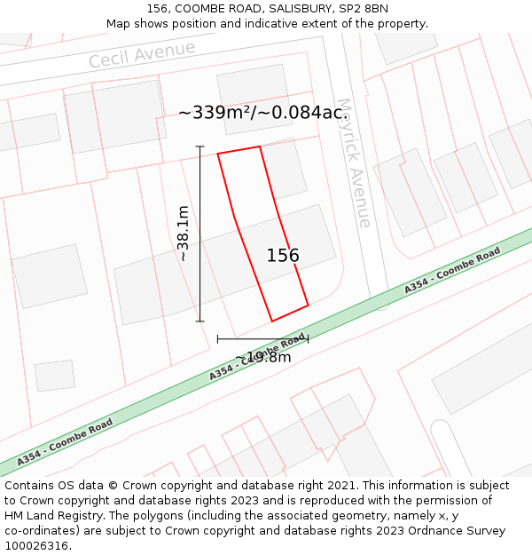 156, COOMBE ROAD, SALISBURY, SP2 8BN: Plot and title map