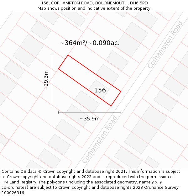 156, CORHAMPTON ROAD, BOURNEMOUTH, BH6 5PD: Plot and title map