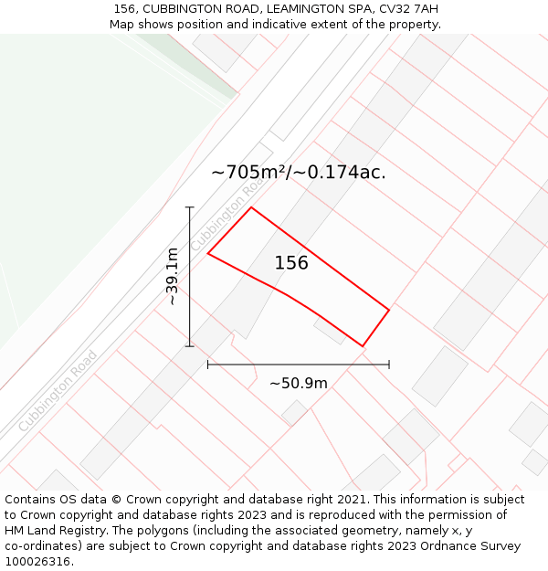 156, CUBBINGTON ROAD, LEAMINGTON SPA, CV32 7AH: Plot and title map