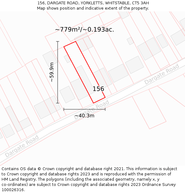 156, DARGATE ROAD, YORKLETTS, WHITSTABLE, CT5 3AH: Plot and title map