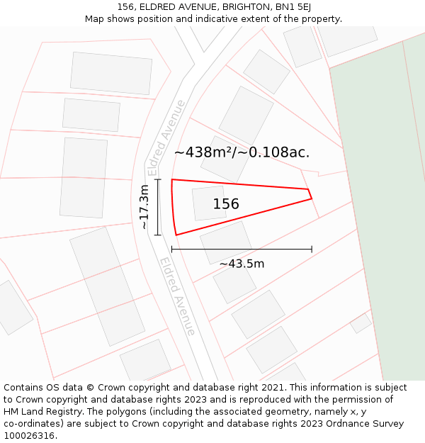 156, ELDRED AVENUE, BRIGHTON, BN1 5EJ: Plot and title map