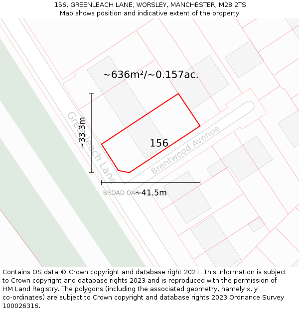 156, GREENLEACH LANE, WORSLEY, MANCHESTER, M28 2TS: Plot and title map