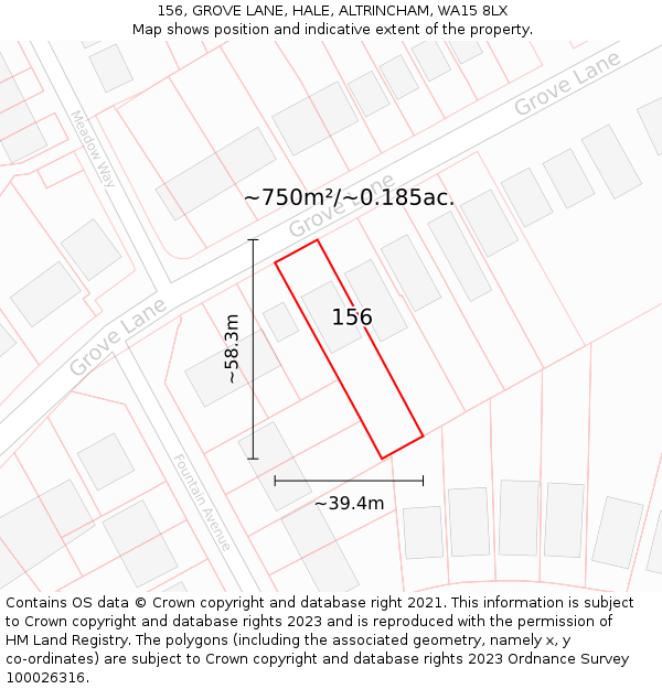 156, GROVE LANE, HALE, ALTRINCHAM, WA15 8LX: Plot and title map