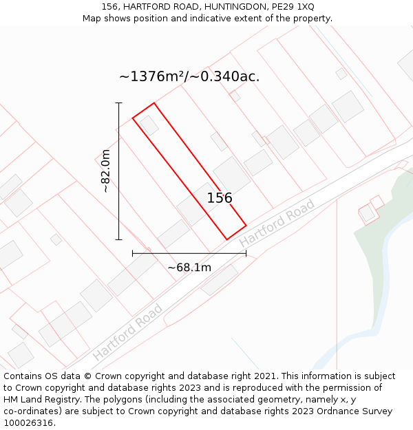 156, HARTFORD ROAD, HUNTINGDON, PE29 1XQ: Plot and title map