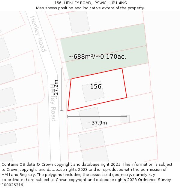 156, HENLEY ROAD, IPSWICH, IP1 4NS: Plot and title map