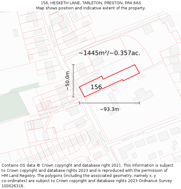 156, HESKETH LANE, TARLETON, PRESTON, PR4 6AS: Plot and title map