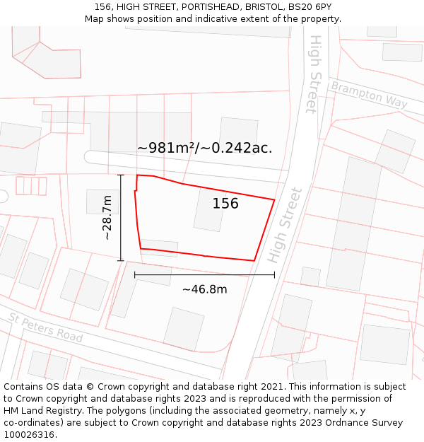 156, HIGH STREET, PORTISHEAD, BRISTOL, BS20 6PY: Plot and title map