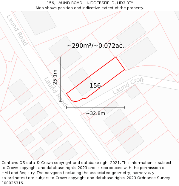 156, LAUND ROAD, HUDDERSFIELD, HD3 3TY: Plot and title map