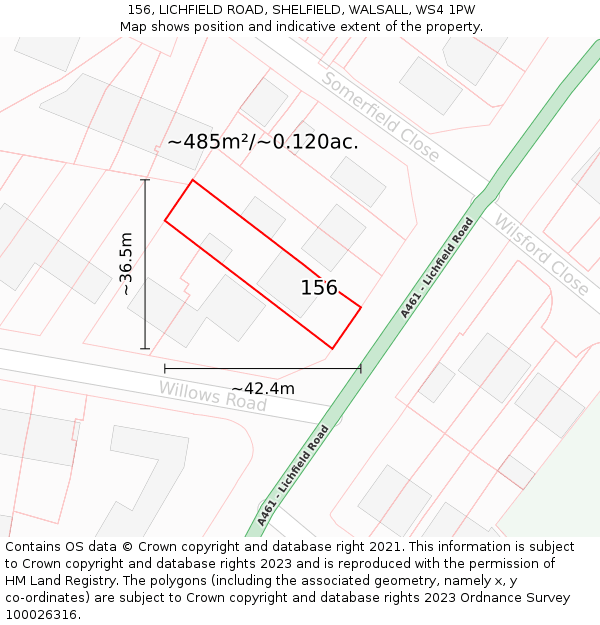 156, LICHFIELD ROAD, SHELFIELD, WALSALL, WS4 1PW: Plot and title map