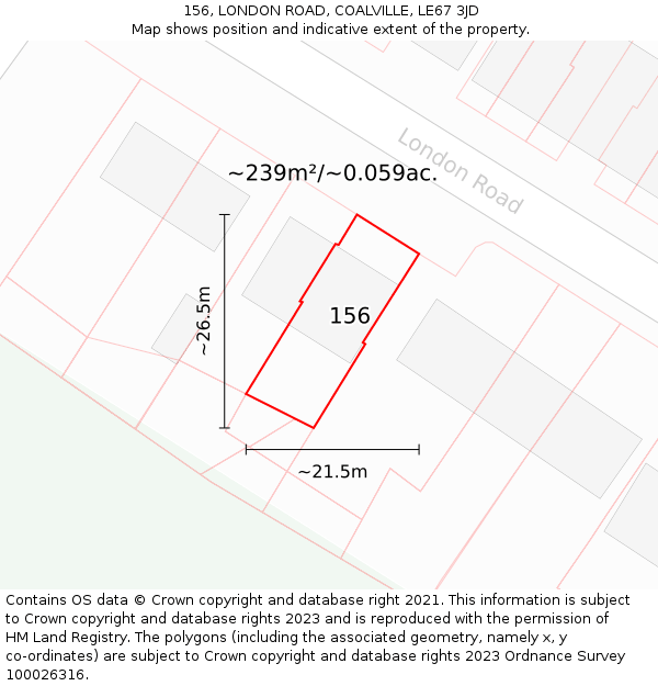 156, LONDON ROAD, COALVILLE, LE67 3JD: Plot and title map