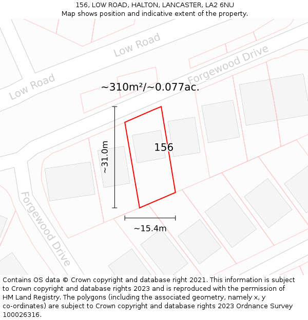 156, LOW ROAD, HALTON, LANCASTER, LA2 6NU: Plot and title map