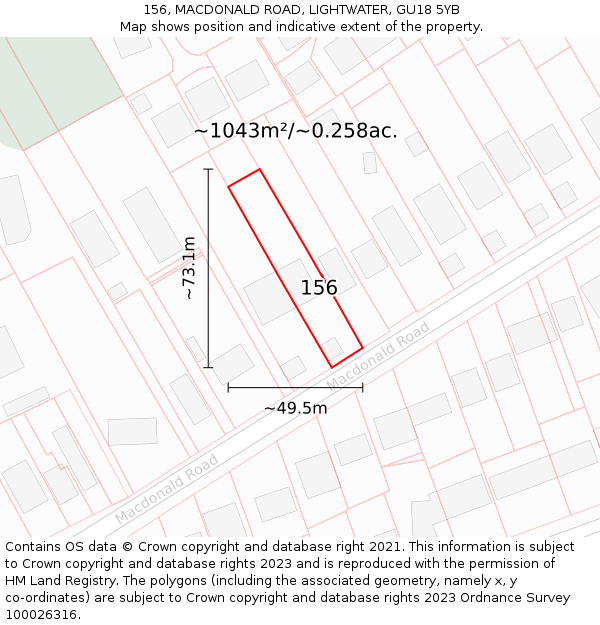 156, MACDONALD ROAD, LIGHTWATER, GU18 5YB: Plot and title map