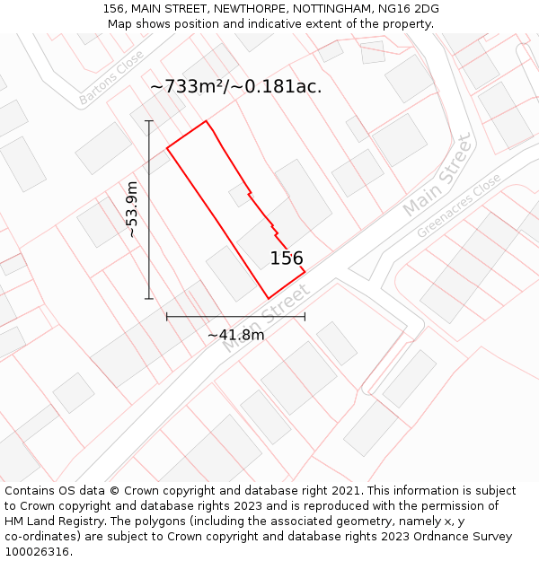 156, MAIN STREET, NEWTHORPE, NOTTINGHAM, NG16 2DG: Plot and title map