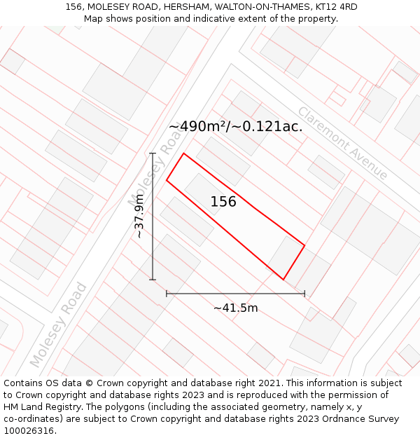 156, MOLESEY ROAD, HERSHAM, WALTON-ON-THAMES, KT12 4RD: Plot and title map
