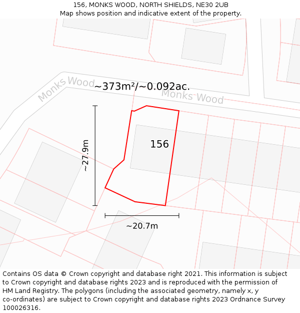 156, MONKS WOOD, NORTH SHIELDS, NE30 2UB: Plot and title map