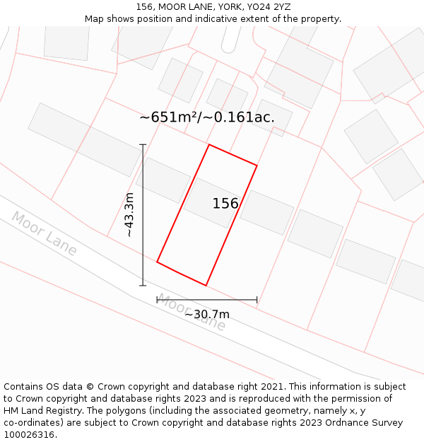 156, MOOR LANE, YORK, YO24 2YZ: Plot and title map