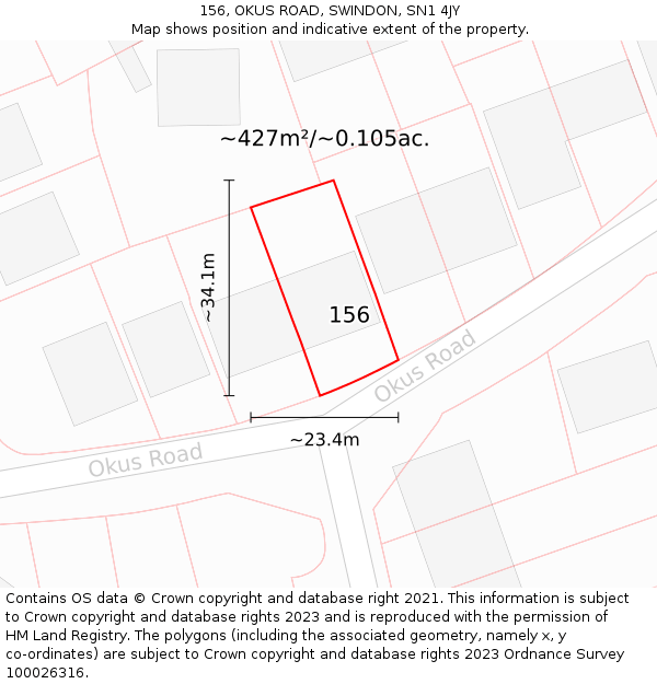 156, OKUS ROAD, SWINDON, SN1 4JY: Plot and title map