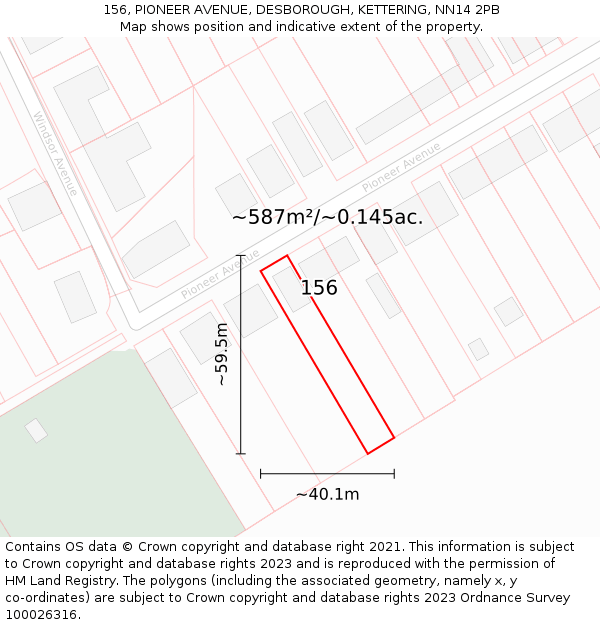 156, PIONEER AVENUE, DESBOROUGH, KETTERING, NN14 2PB: Plot and title map