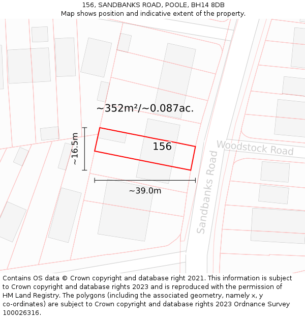 156, SANDBANKS ROAD, POOLE, BH14 8DB: Plot and title map