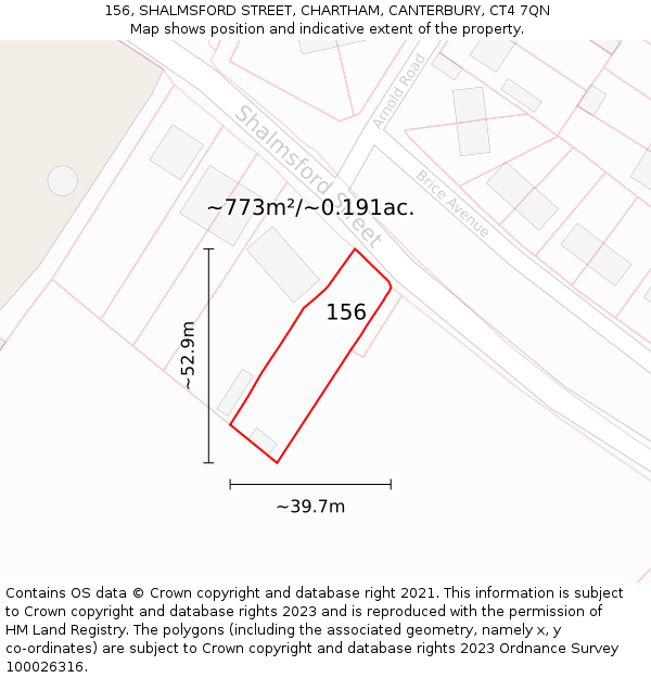 156, SHALMSFORD STREET, CHARTHAM, CANTERBURY, CT4 7QN: Plot and title map