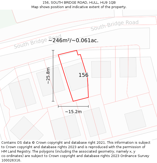 156, SOUTH BRIDGE ROAD, HULL, HU9 1QB: Plot and title map