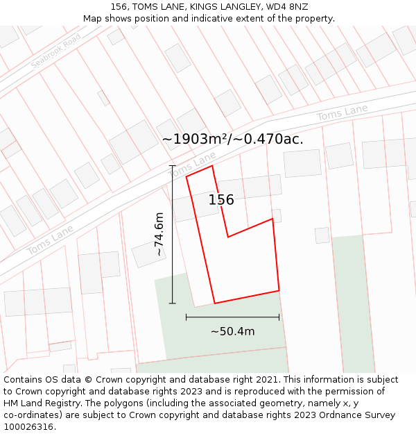 156, TOMS LANE, KINGS LANGLEY, WD4 8NZ: Plot and title map