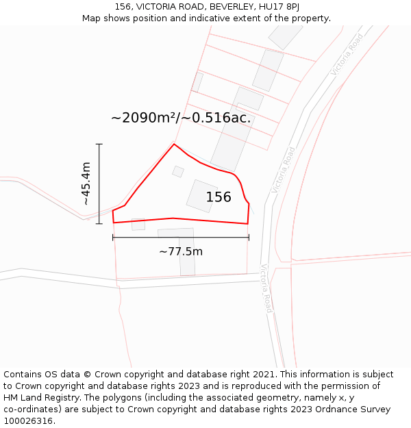 156, VICTORIA ROAD, BEVERLEY, HU17 8PJ: Plot and title map