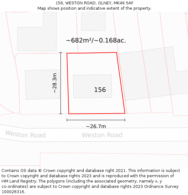 156, WESTON ROAD, OLNEY, MK46 5AF: Plot and title map