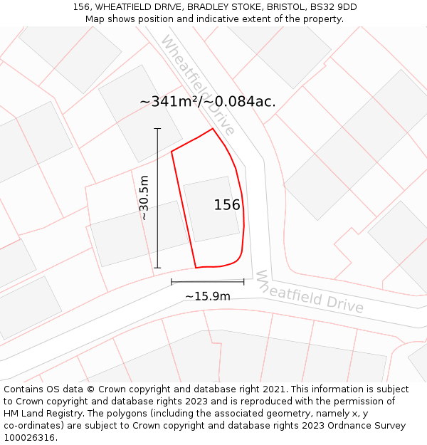 156, WHEATFIELD DRIVE, BRADLEY STOKE, BRISTOL, BS32 9DD: Plot and title map