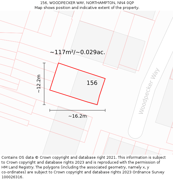 156, WOODPECKER WAY, NORTHAMPTON, NN4 0QP: Plot and title map