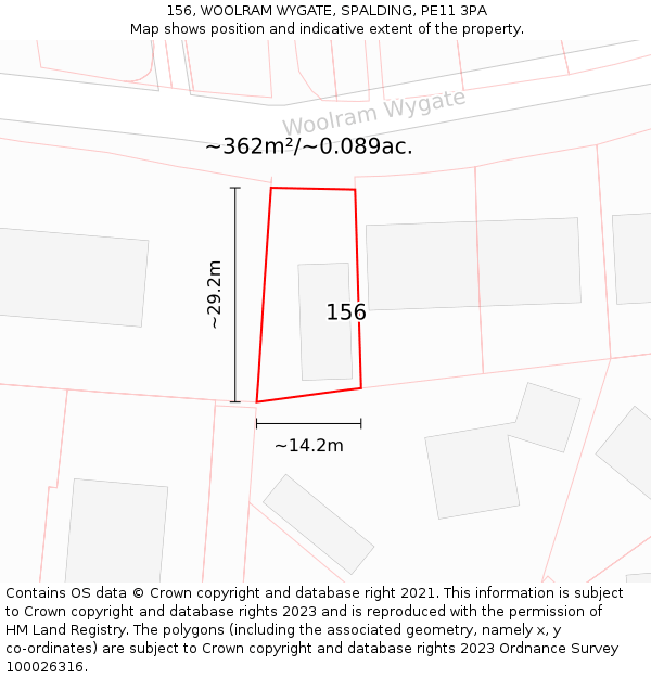 156, WOOLRAM WYGATE, SPALDING, PE11 3PA: Plot and title map