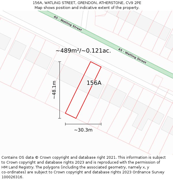 156A, WATLING STREET, GRENDON, ATHERSTONE, CV9 2PE: Plot and title map