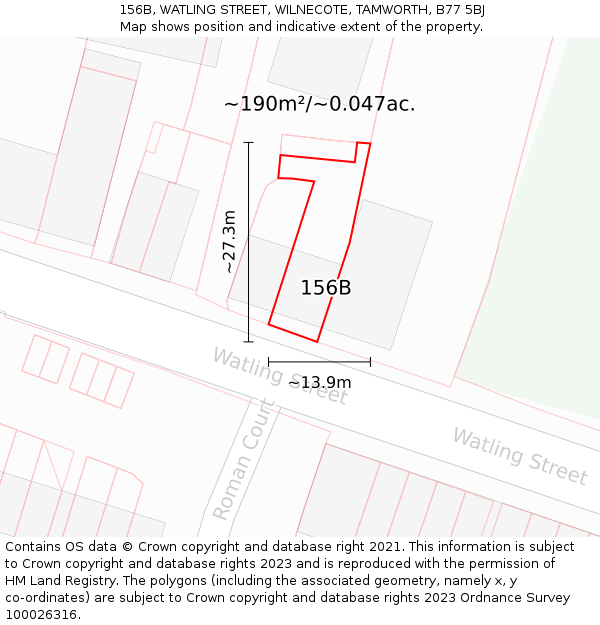 156B, WATLING STREET, WILNECOTE, TAMWORTH, B77 5BJ: Plot and title map