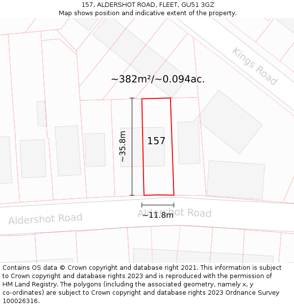 157, ALDERSHOT ROAD, FLEET, GU51 3GZ: Plot and title map